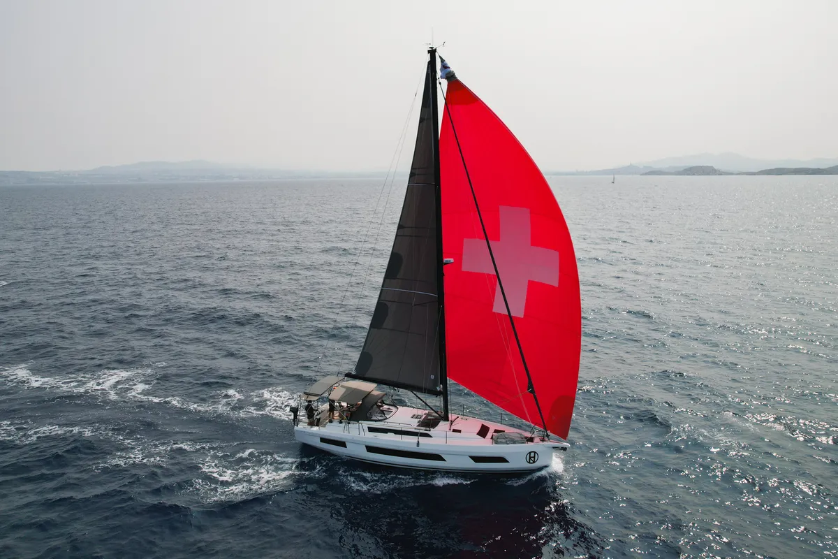 Exterior view of Horu, a Dufour 44 sailboat at Marseille, France