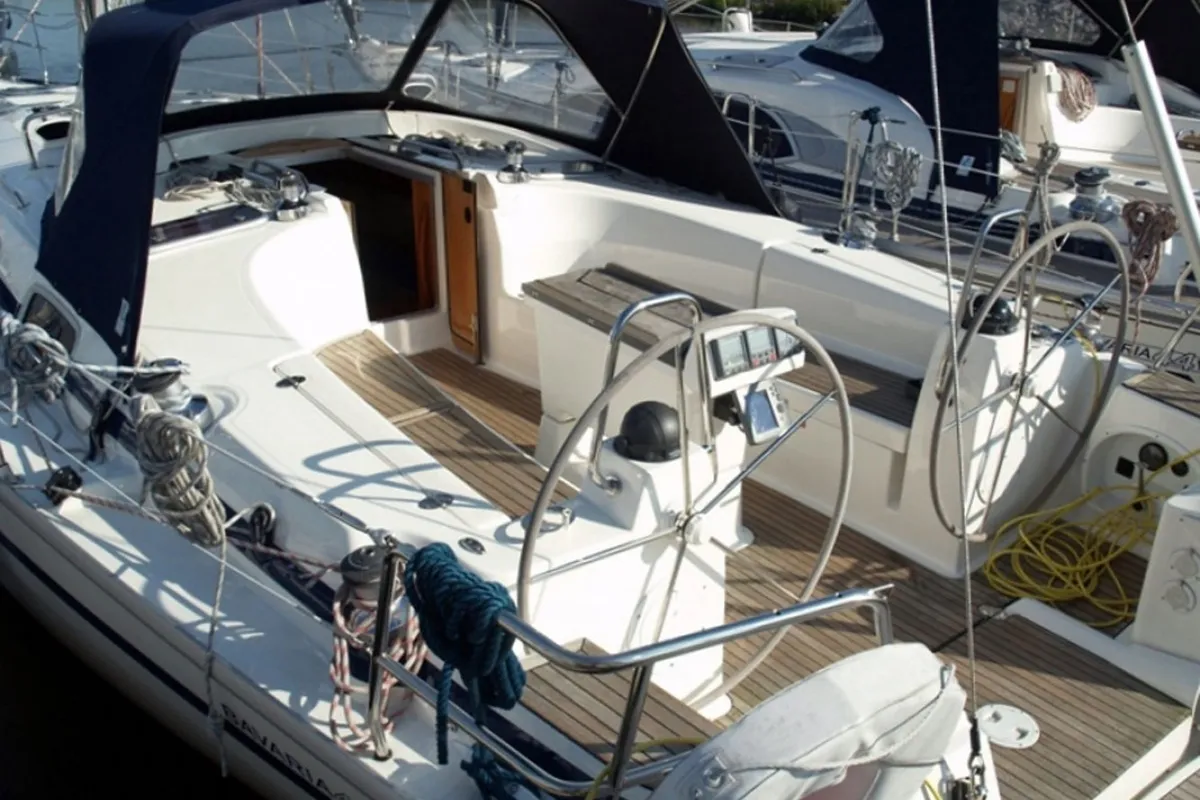 Cockpit of Emily, a Bavaria 40 Cruiser sailboat at Athens, Greece
