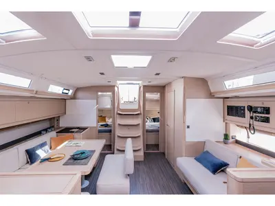 Salon of Alyss, a Dufour 470 sailboat at Olbia, Italy