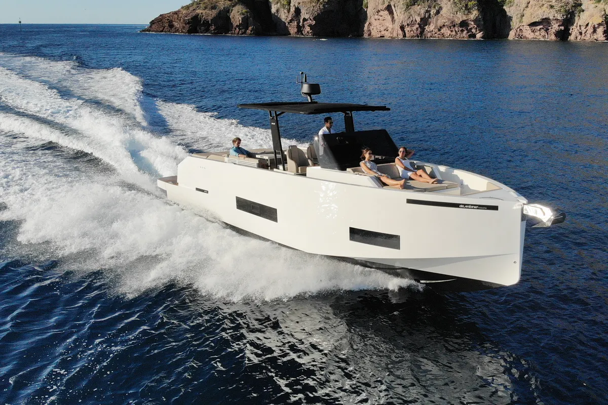 Exterior view of TNR, a De Antonio D42 motorboat at Lavrion, Greece