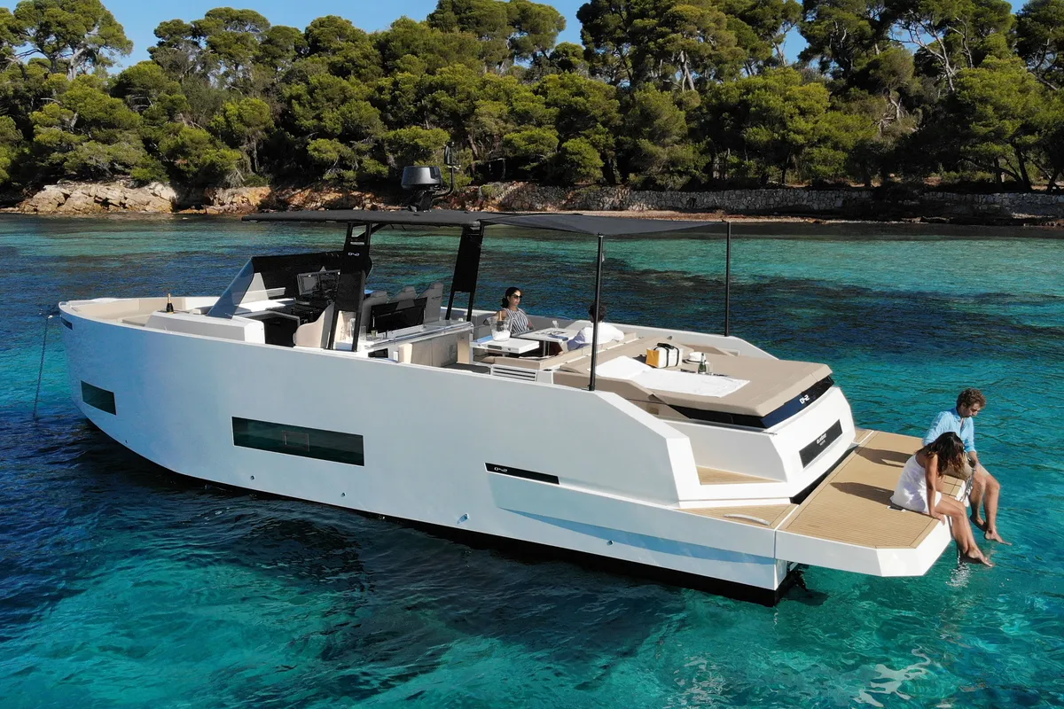 Exterior view of TNR, a De Antonio D42 motorboat at Lavrion, Greece