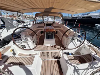 Cockpit of MAKEMO, a Jeanneau 53 sailboat at Općina Rogoznica, Croatia