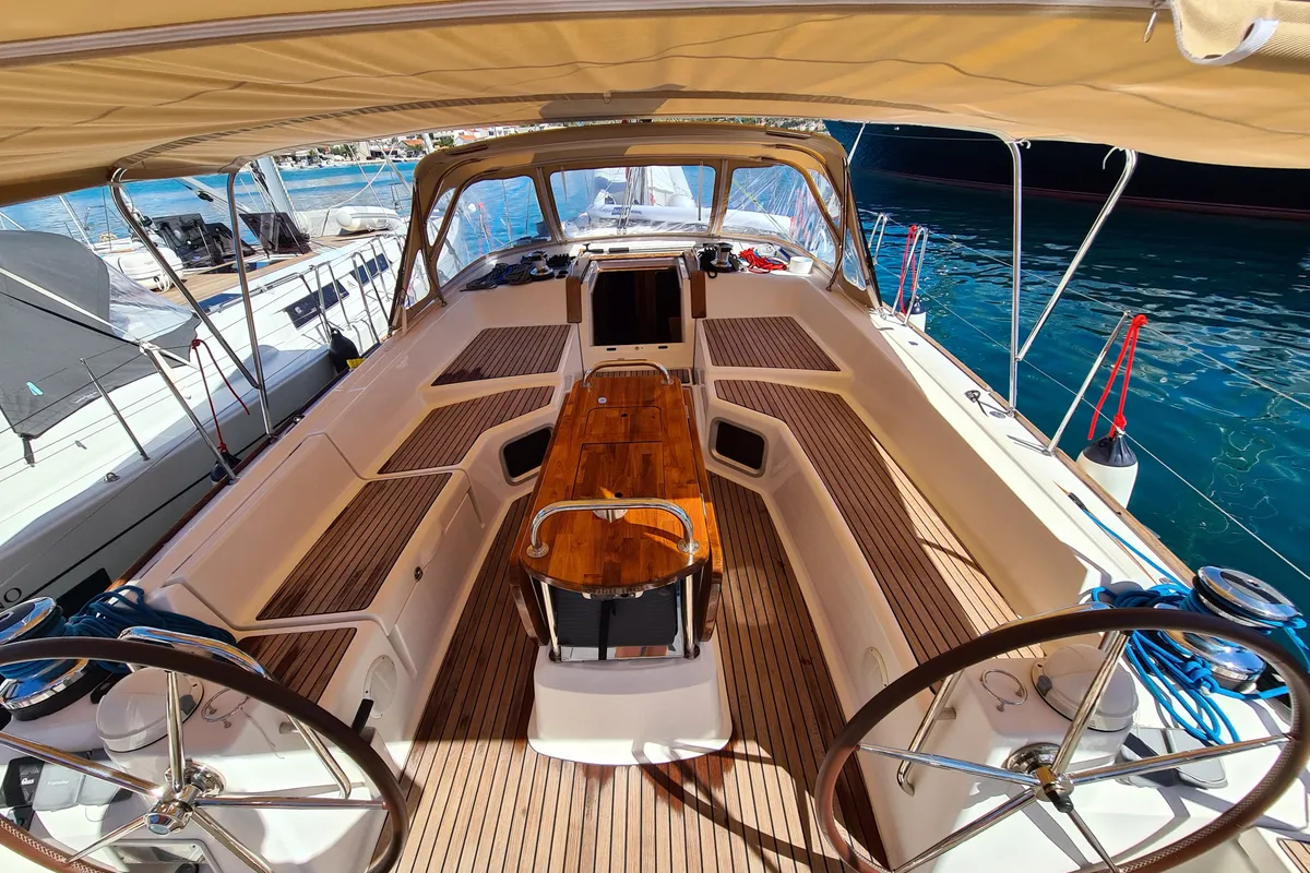 Deck of MAKEMO, a Jeanneau 53 sailboat at Općina Rogoznica, Croatia
