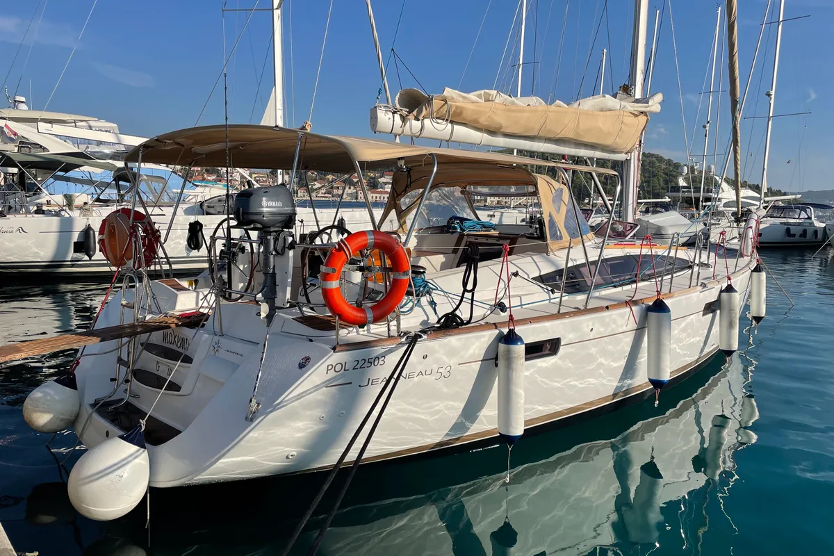 Exterior view of MAKEMO, a Jeanneau 53 sailboat at Općina Rogoznica, Croatia