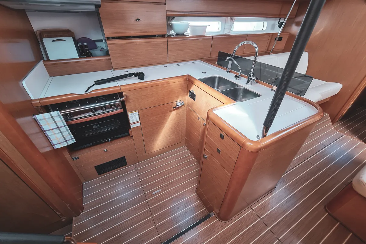 Galley of MAKEMO, a Jeanneau 53 sailboat at Općina Rogoznica, Croatia