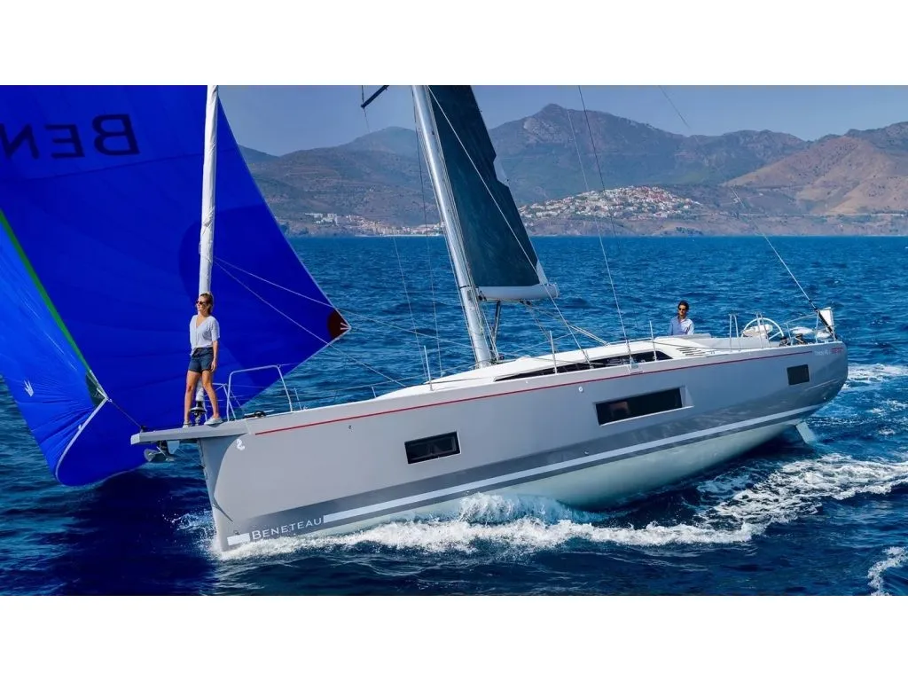 Exterior view of ILIA, a Beneteau Oceanis 46.1 sailboat at Athens, Greece