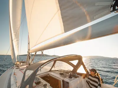 Cockpit of Fiona, a Bavaria C42 sailboat at Općina Medulin, Croatia