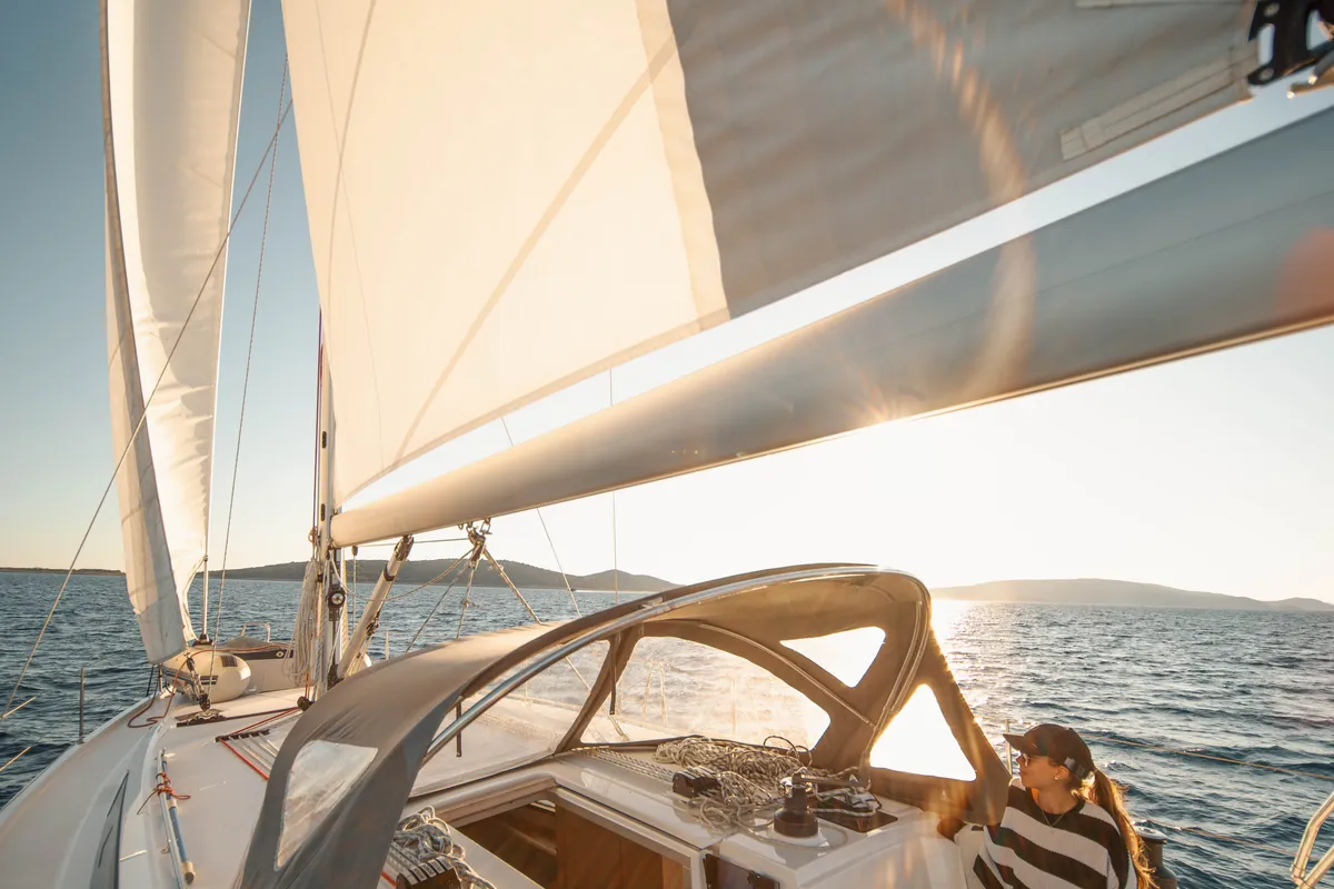 Cockpit of Fiona, a Bavaria C42 sailboat at Općina Medulin, Croatia