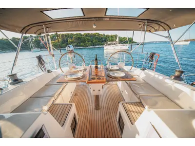 Deck of Fiona, a Bavaria C42 sailboat at Općina Medulin, Croatia
