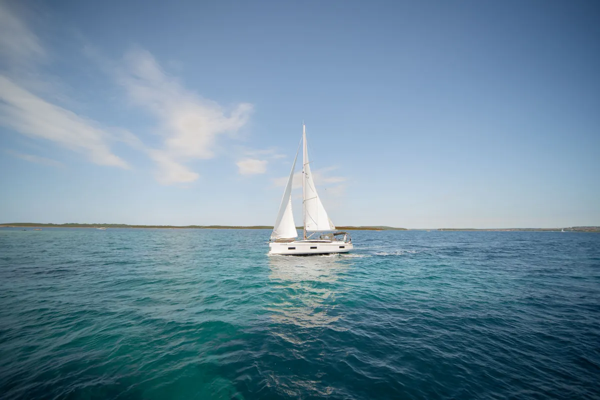 Exterior view of Fiona, a Bavaria C42 sailboat at Općina Medulin, Croatia