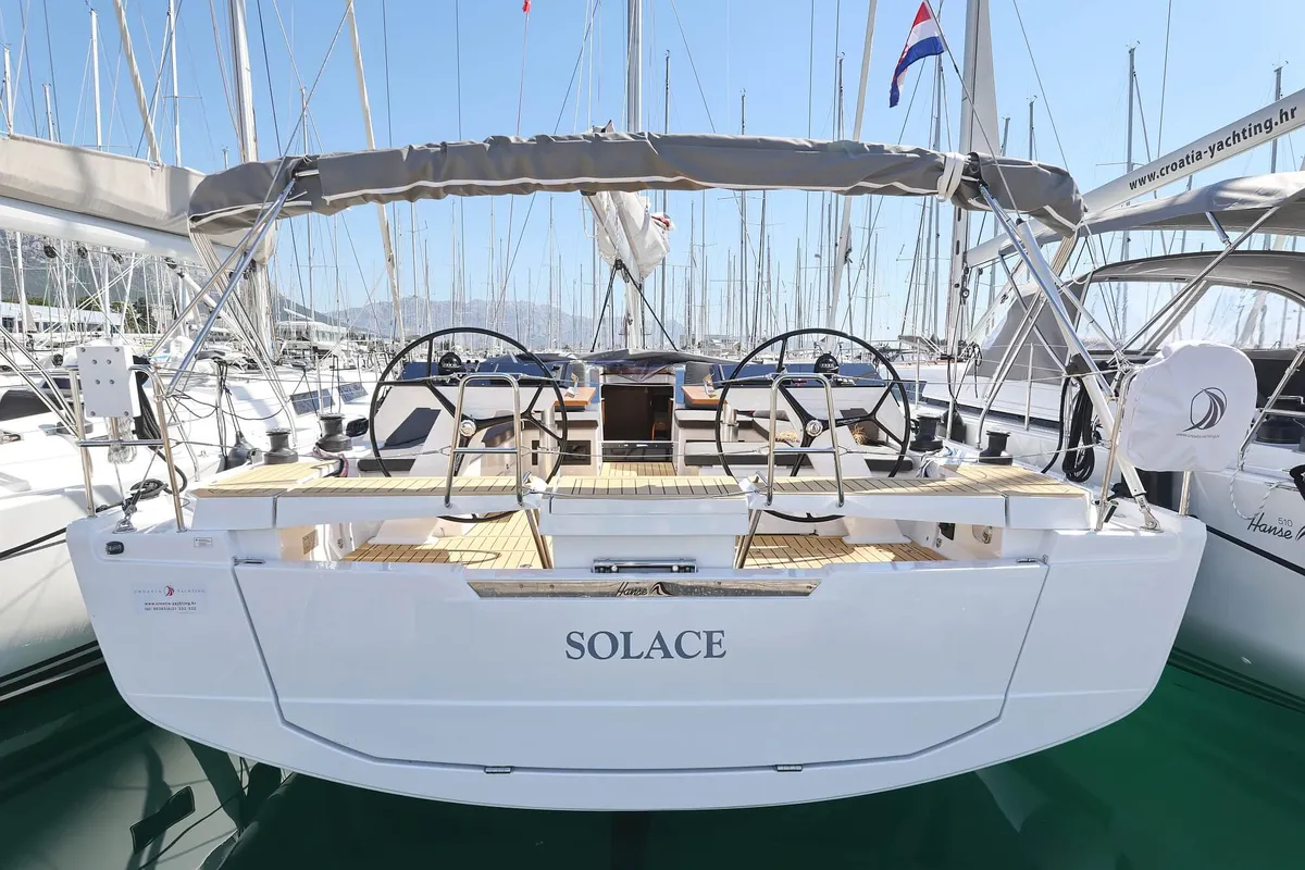 Exterior view of Solace - OW, a Hanse 460 sailboat at Općina Sukošan, Croatia