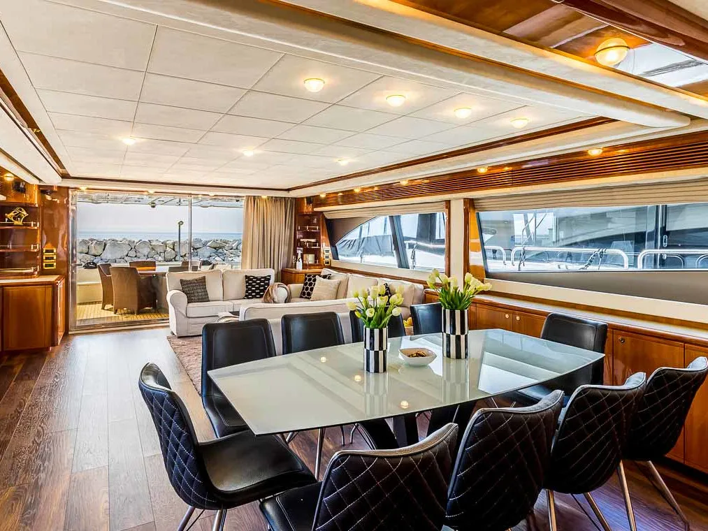 Salon of Miss Katarina, a Ferretti 880 motor yacht at Seget Donji, Croatia