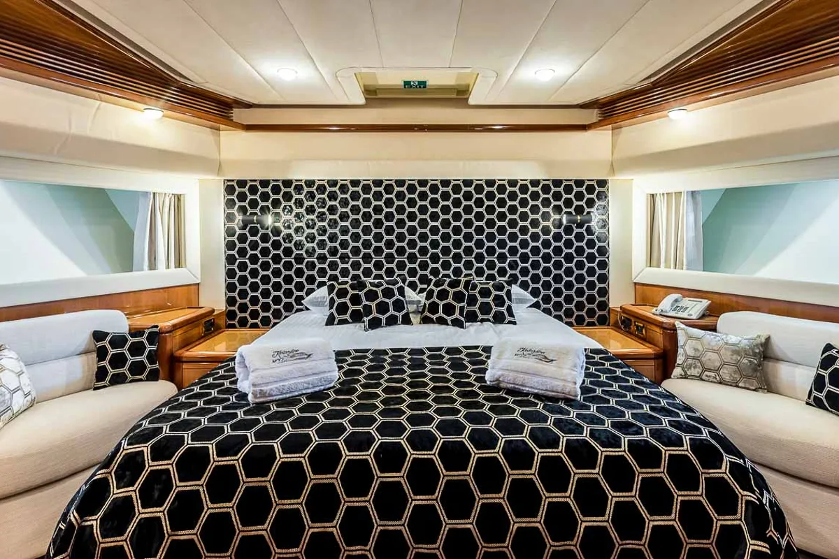 Cabin on Miss Katarina, a Ferretti 880 motor yacht at Seget Donji, Croatia
