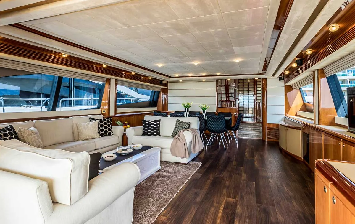 Salon of Miss Katarina, a Ferretti 880 motor yacht at Seget Donji, Croatia
