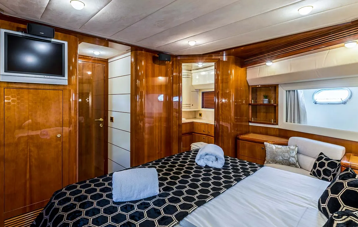 Cabin on Miss Katarina, a Ferretti 880 motor yacht at Seget Donji, Croatia