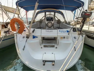 Cockpit of Arcobaleno, a Bavaria 36 Cruiser sailboat at Sami, Greece