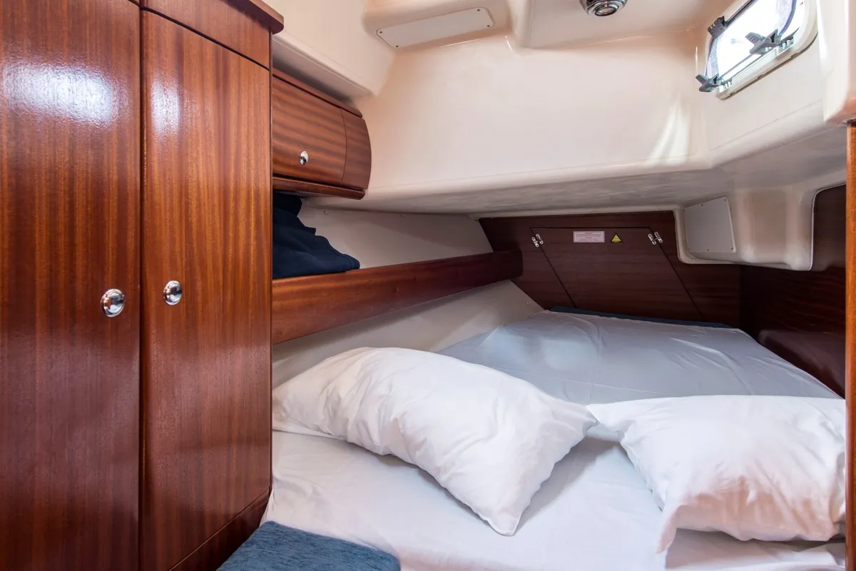 Cabin on Arcobaleno, a Bavaria 36 Cruiser sailboat at Sami, Greece