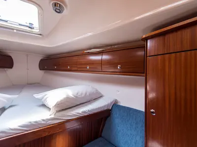 Cabin on Arcobaleno, a Bavaria 36 Cruiser sailboat at Sami, Greece