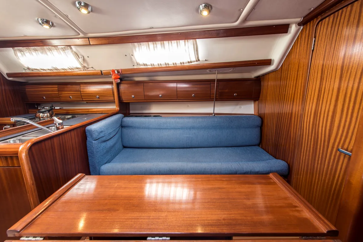 Salon of Arcobaleno, a Bavaria 36 Cruiser sailboat at Sami, Greece