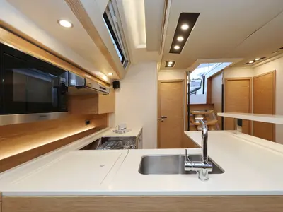 Galley of Jasmine, a Hanse 588 sailboat at Grad Trogir, Croatia
