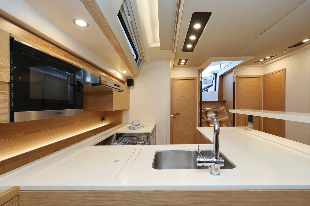 Galley of Jasmine, a Hanse 588 sailboat at Grad Trogir, Croatia