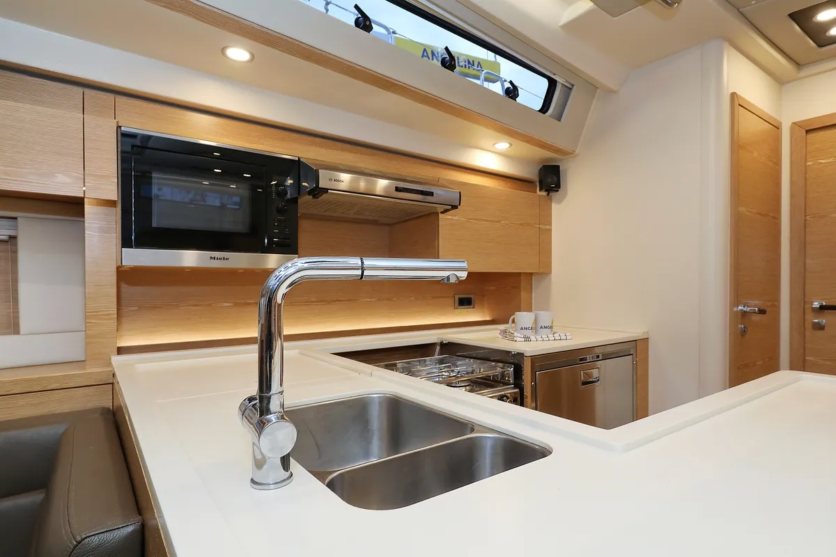 Galley of Jasmine, a Hanse 588 sailboat at Grad Trogir, Croatia
