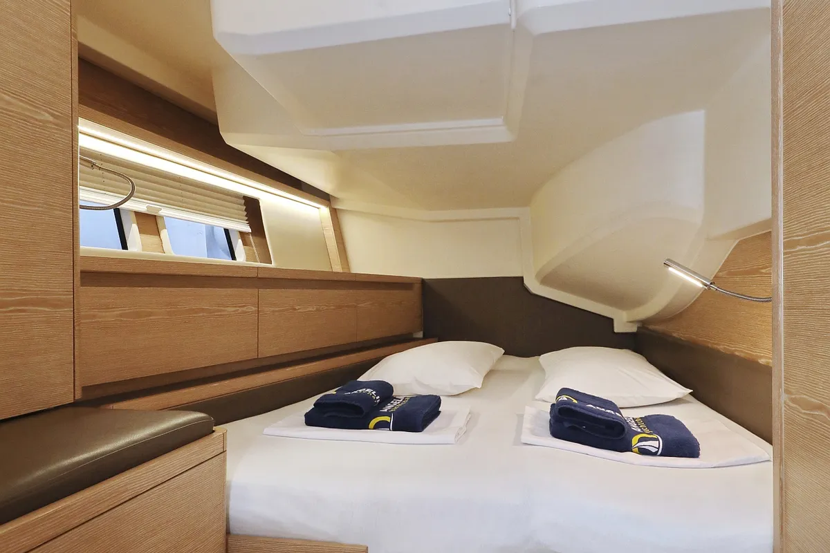 Cabin on Jasmine, a Hanse 588 sailboat at Grad Trogir, Croatia
