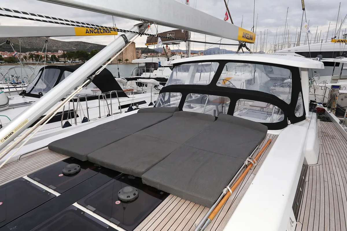 Deck of Jasmine, a Hanse 588 sailboat at Grad Trogir, Croatia