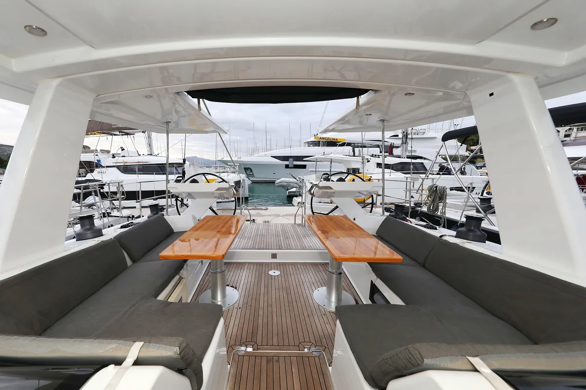 Deck of Jasmine, a Hanse 588 sailboat at Grad Trogir, Croatia