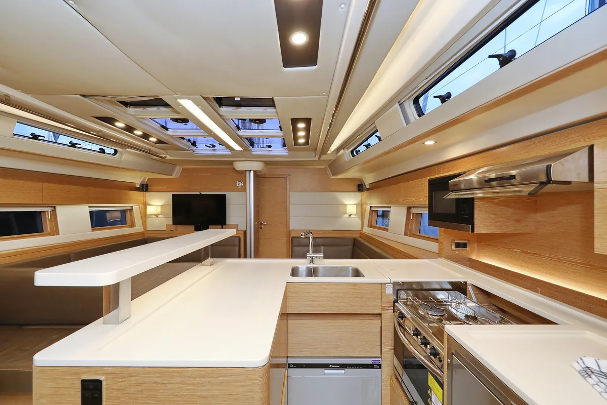 Galley of Jasmine, a Hanse 588 sailboat at Grad Trogir, Croatia