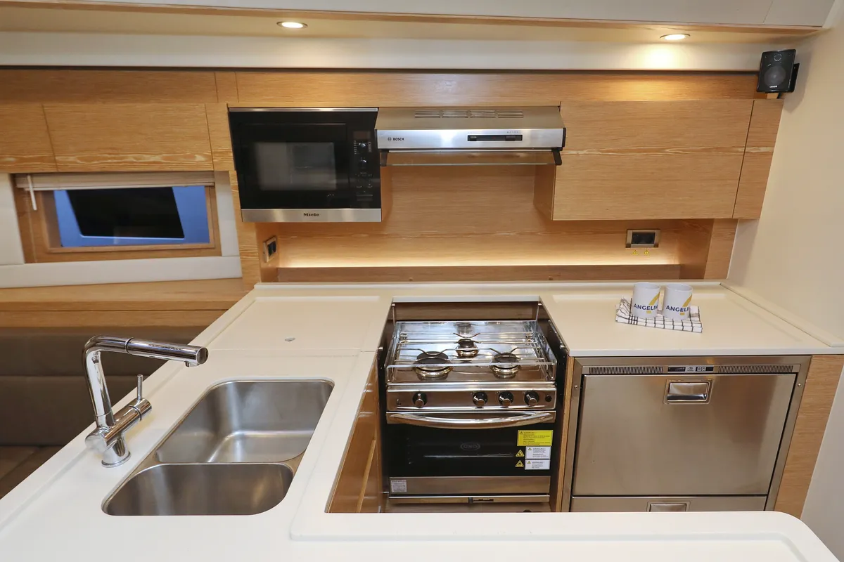 Galley of Jasmine, a Hanse 588 sailboat at Grad Trogir, Croatia