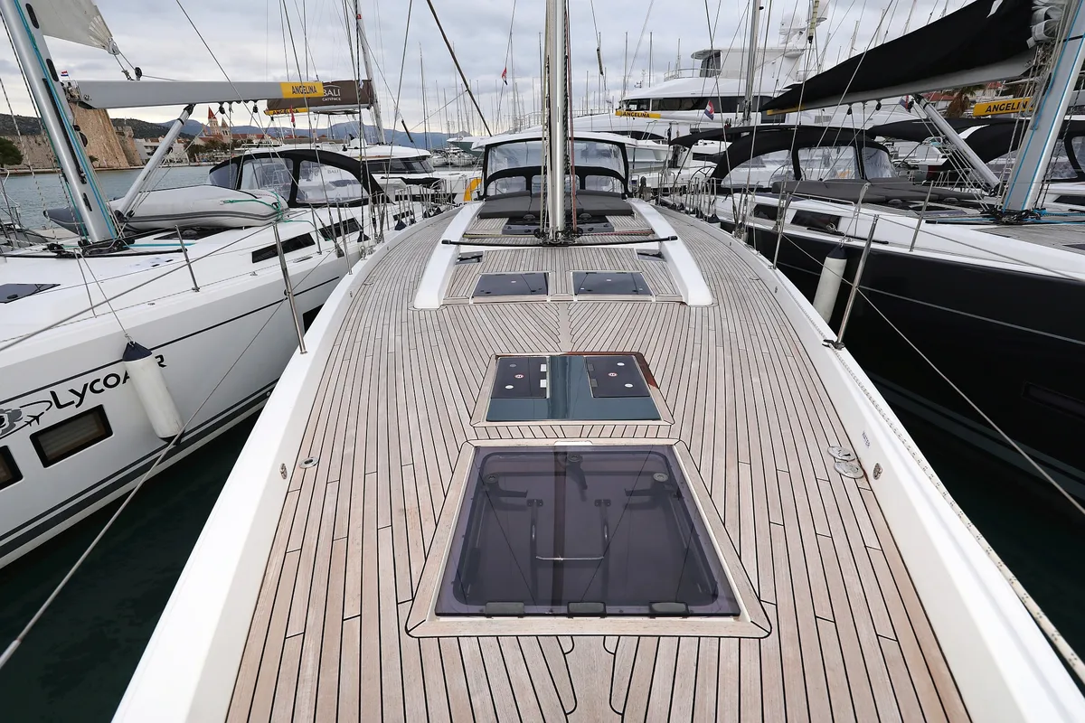 Deck of Jasmine, a Hanse 588 sailboat at Grad Trogir, Croatia