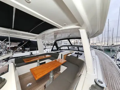 Deck of Jasmine, a Hanse 588 sailboat at Grad Trogir, Croatia
