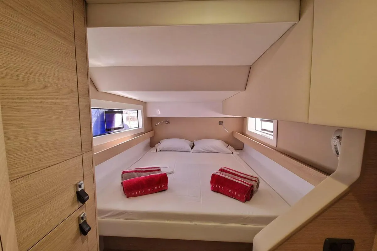 Cabin on Hakuna, a Aventura 37 catamaran at Sant Antoni de Portmany, Spain