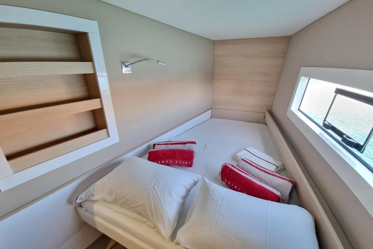 Cabin on Hakuna, a Aventura 37 catamaran at Sant Antoni de Portmany, Spain