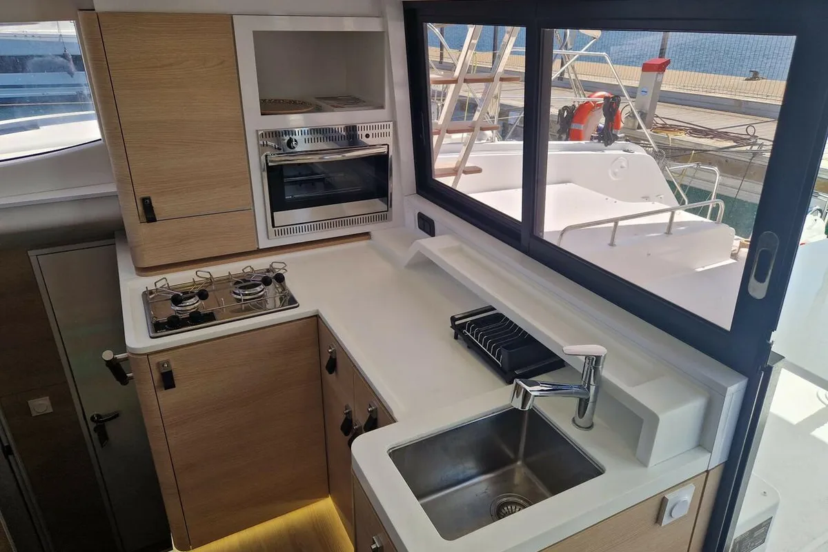 Galley of Hakuna, a Aventura 37 catamaran at Sant Antoni de Portmany, Spain