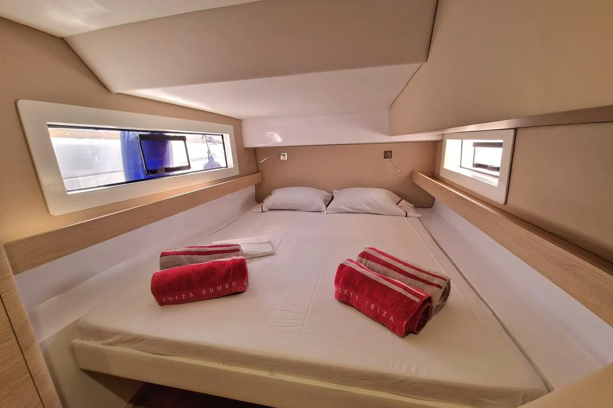 Cabin on Hakuna, a Aventura 37 catamaran at Sant Antoni de Portmany, Spain