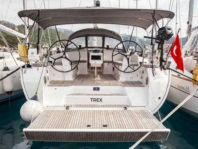 Deck of Trex, a Bavaria Cruiser 46 sailboat at Marmaris, Turkey