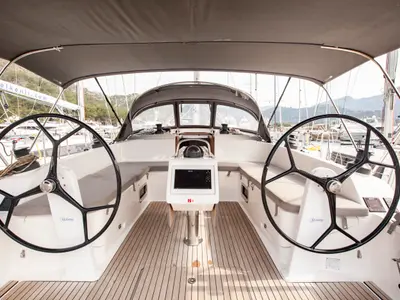 Cockpit of Trex, a Bavaria Cruiser 46 sailboat at Marmaris, Turkey