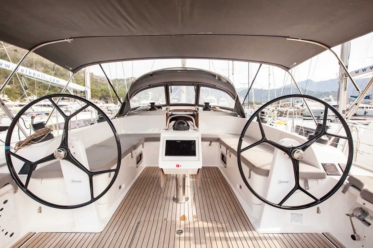 Cockpit of Trex, a Bavaria Cruiser 46 sailboat at Marmaris, Turkey