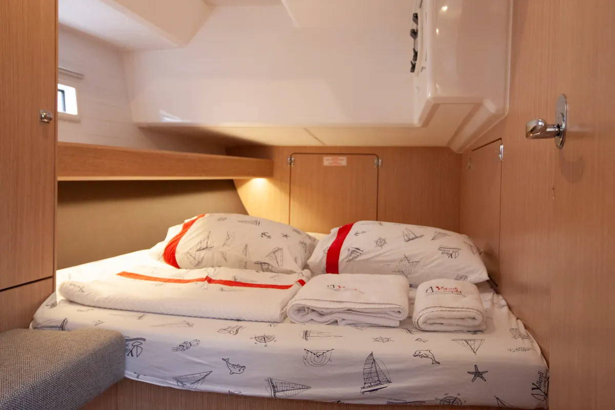 Cabin on Trex, a Bavaria Cruiser 46 sailboat at Marmaris, Turkey
