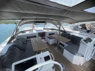 Cockpit of Insomnia, a Bavaria C50 Holiday sailboat at Figari/Golfo Aranci, Italy