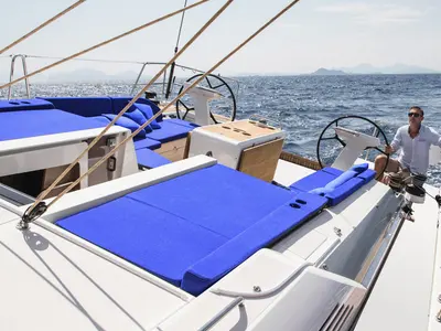 Cockpit of Sunsail 52.4 Premium, a Beneteau Oceanis 51.1 sailboat at Marina, Croatia