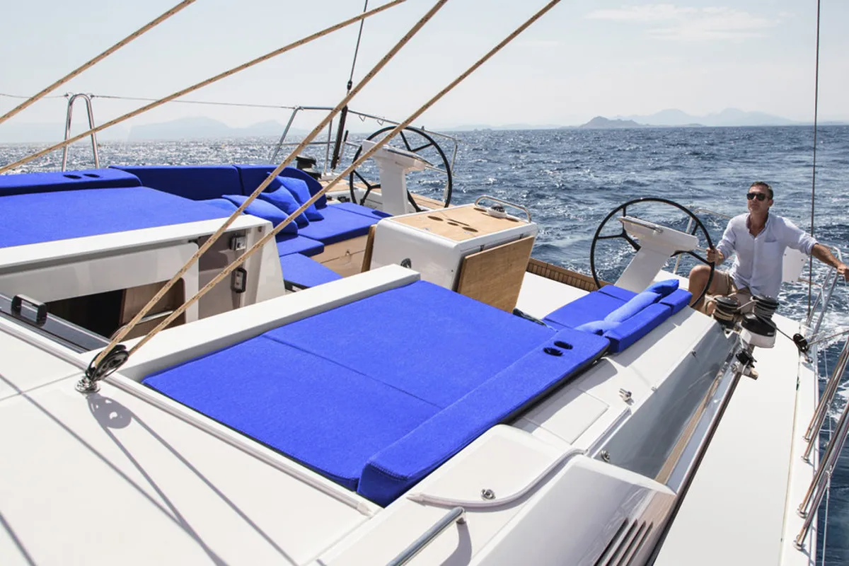 Cockpit of Sunsail 52.4 Premium, a Beneteau Oceanis 51.1 sailboat at Marina, Croatia