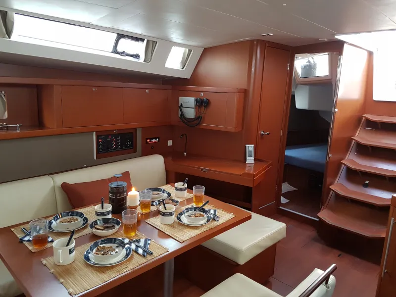 Salon of Allegria, a Beneteau Oceanis 45 sailboat at Municipal Unit of Lefkada, Greece