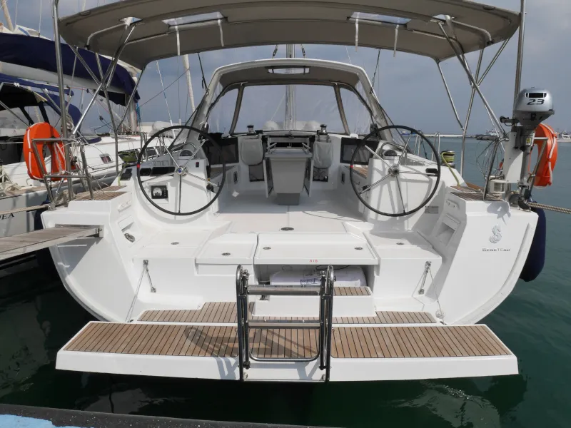 Deck of Allegria, a Beneteau Oceanis 45 sailboat at Municipal Unit of Lefkada, Greece