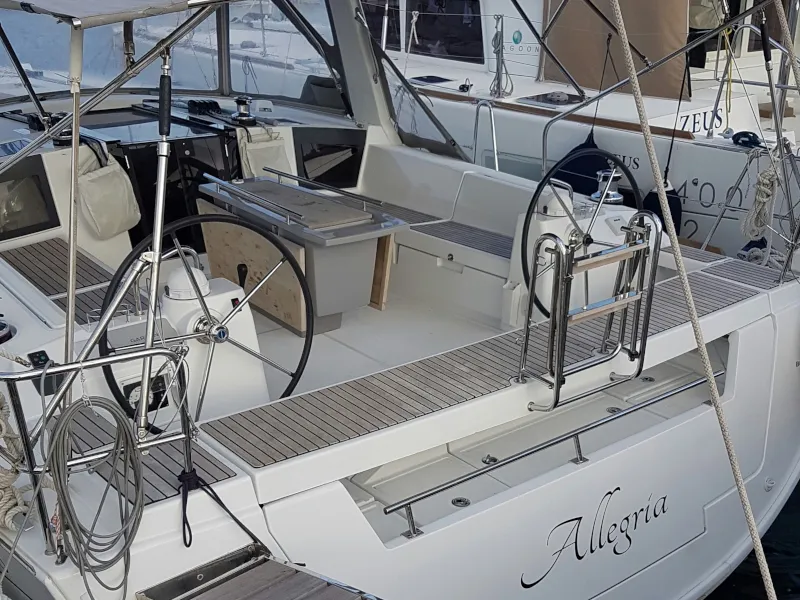 Cockpit of Allegria, a Beneteau Oceanis 45 sailboat at Municipal Unit of Lefkada, Greece