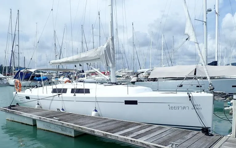 Exterior view of Iyarada, a Hanse 385 sailboat at Mai Khao, Thailand