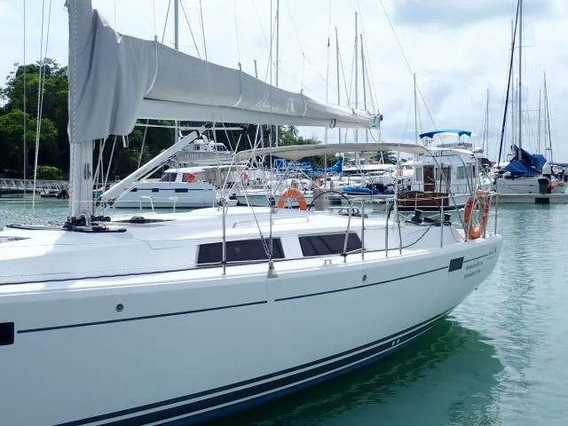 Exterior view of Iyarada, a Hanse 385 sailboat at Mai Khao, Thailand