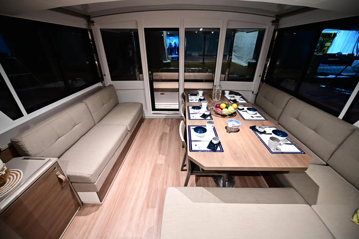 Salon of Arche VI, a Bali 4.6 catamaran at Salerno, Italy